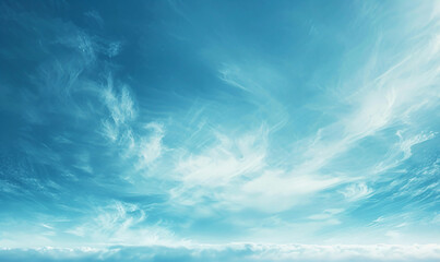 Blue sky with various cloud formations. High-altitude cloudscape photography. Weather and atmosphere concept for design and print - obrazy, fototapety, plakaty
