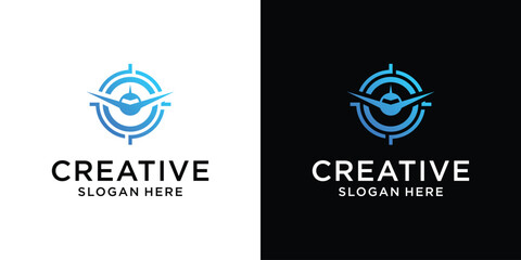 Creative airplane with target logo design vector