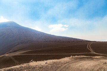 Mount Etna in Italy, Sicily. Climb Etna volcano to the top.