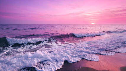 Sunset Serenity: Ocean Bathed in Pink and Lilac Light. generative AI