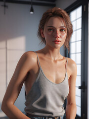 Fototapeta premium Soft Light Portrait: Female Model in Natural Light. generative AI