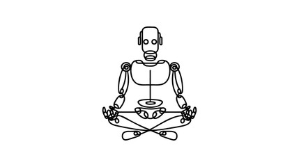 Continuous one line drawing sitting robot. Metal computer man or cyborgs. Friendly mechanism. Single line draw design vector graphic illustration