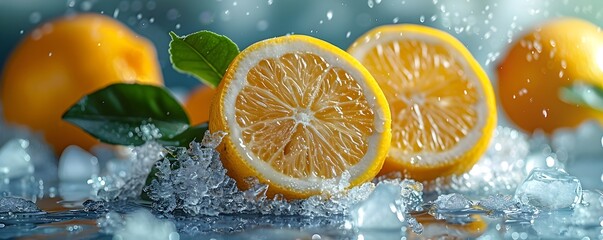 Lemon and Ice Composition: A Vibrant Summer Ad Emphasizing Freshness and Cooling Sensations