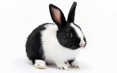 Black and White Bunny: The Curious Observer Isolated on White Background.