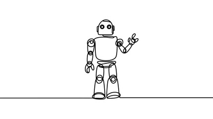 Continuous one line drawing toy robot for kids. Retro robot vintage toys. Metal computer man or cyborgs. Friendly mechanism. Children's toy robot. Single line draw design vector graphic illustration