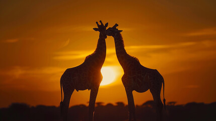 Fototapeta na wymiar Giraffes at sunset. 