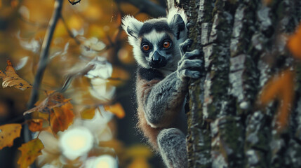 Naklejka premium Lemur on the tree. 