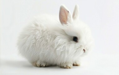 Pure White Fur The Fluffy Rabbit Isolated on White Background.