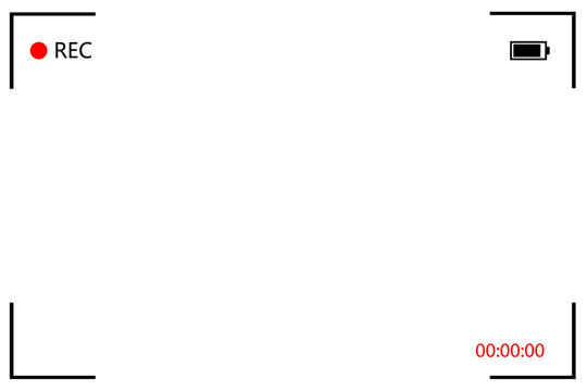 Camera frame viewfinder screen of video recorder digital display. Transparent background.