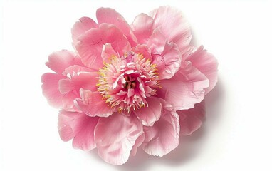 Pink Camellia in Full Bloom Isolated on White Background.