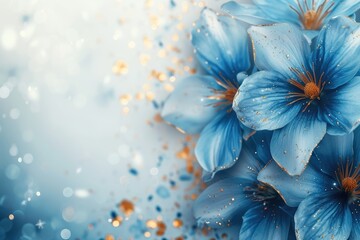 Abstract blue floral background with golden particles
