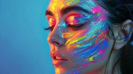 Womans Face Covered in Holographic Paint