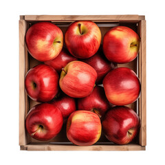 juicy red apples in wooden crate isolated on transparent or white background, png