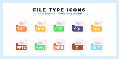 10 File Type Flat icon pack. vector illustration. - obrazy, fototapety, plakaty