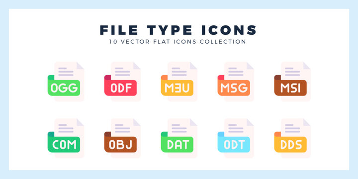 10 File Type Flat icon pack. vector illustration.