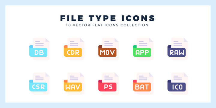 10 File Type Flat icon pack. vector illustration.