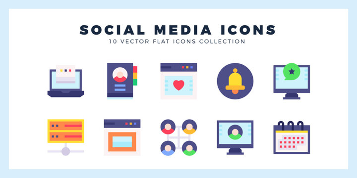 10 Social Media Flat icon pack. vector illustration.