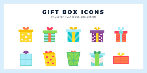 10 Gift Box Flat icon pack. vector illustration.
