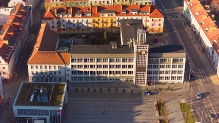 Aerial view of Koszalin city center during the 