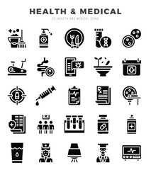HEALTH & MEDICAL Glyph icons collection. Glyph icons pack. Vector illustration