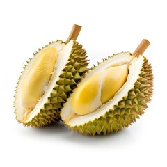Obraz premium Durian fruit with cut in half isolated on white background.