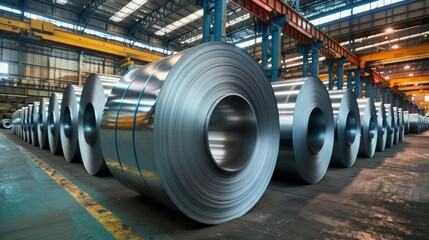 Nestled within the confines of a factory or warehouse, rolls of galvanized steel sheet