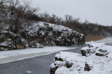 Naklejka premium Tiasmyn canyon near Kam'yanka, Cherkasy Oblast, Ukraine at the winter time
