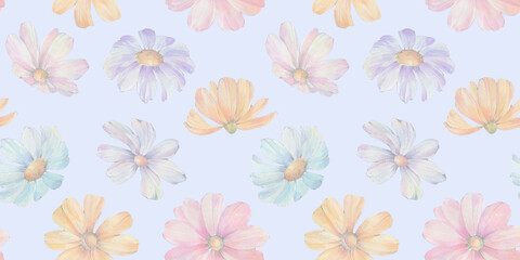 watercolor flowers, seamless pattern, abstract background of multi-colored flowers, for printing wallpaper, wrapping paper, cards