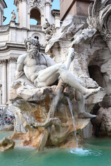 Detail of Fountain of the Rivers at Piazza Navona in Rome, Italy	