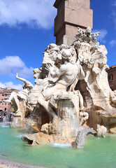 Detail of Fountain of the Rivers at  Piazza Navona in Rome, Italy	
