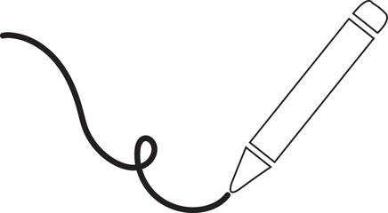 Simple, flat pencil icon. White pencil, outlined in black. Isolated on white.