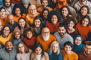 Large group of happy multiethnic and multi-generation people.