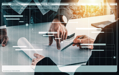 Project management schedule for business planning. Modern graphic interface showing timeline of...