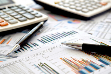 Obraz premium Closeup shot of a calculator and documents on a table in an office