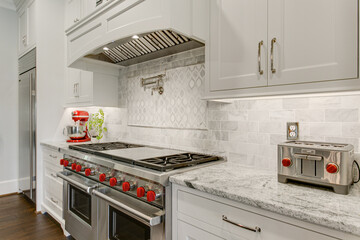 Dream Chef Kitchen with Farmhouse Décor, Large Stove Top, Pot Filler and Stainless Steel Appliances