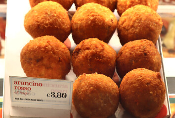 Arancini (fried rice balls) - typical sicilian food for sale	