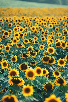 Field of sunflowers on a blue background. generative ai