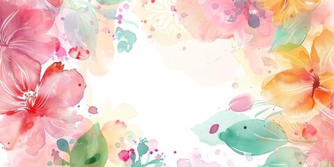 watercolor floral background white space in the center of composition, bright colors delicate brushstrokes Generative AI