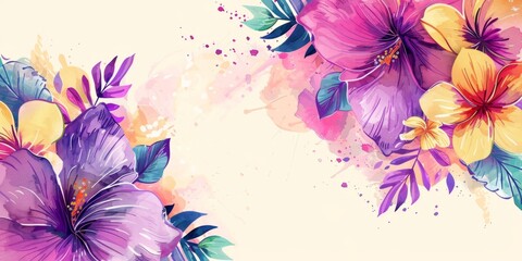 Watercolor floral background illustration with colorful flowers and pastel color splash background banner template for wedding invitation card presentation mockup poster flyer Generative AI
