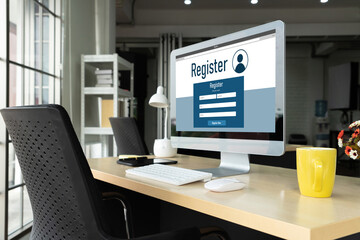 Fototapeta na wymiar Online registration form for modish form filling on the internet website