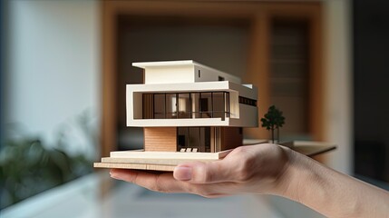 homeownership with a hand delicately cradling a model house, symbolizing aspirations and the journey towards a new home.