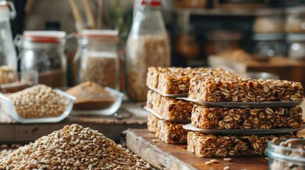Deurstickers A creative home project where upcycled food products are made, such as turning leftover grains into homemade granola bars, within a DIY kitchen setup © Татьяна Креминская