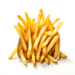 Delicious golden French fries on a white background, perfect for snacking