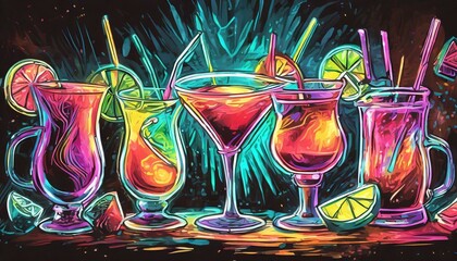 beautiful neon drinks, toxic colors, amazing image for a bar ver 2