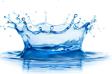 Rounded splash of blue water isolated on white background