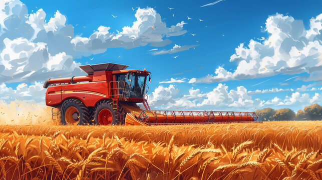 Tractor Working in Wheat Field