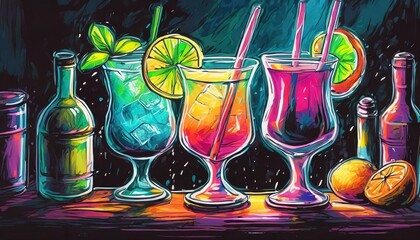 beautiful neon drinks, toxic colors, amazing image for a bar ver 4