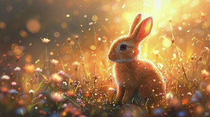 Fototapeta na wymiar Small Rabbit in Grass