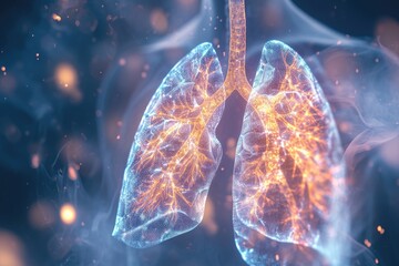 This computer-generated image showcases the intricate structure and details of human lungs, Visualisation of a healthy human lung, AI Generated - obrazy, fototapety, plakaty