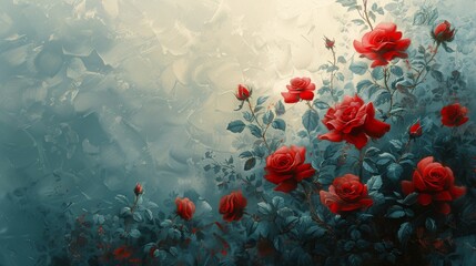 Fototapeta na wymiar Three Red Roses on Blue Background